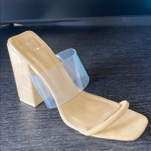 Clear and tan heels